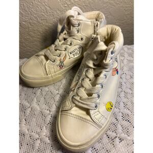 Zara Girls Looney Tunes Faux Leather Hightop Sneakers, White Sz 27 (USA 10.5)
